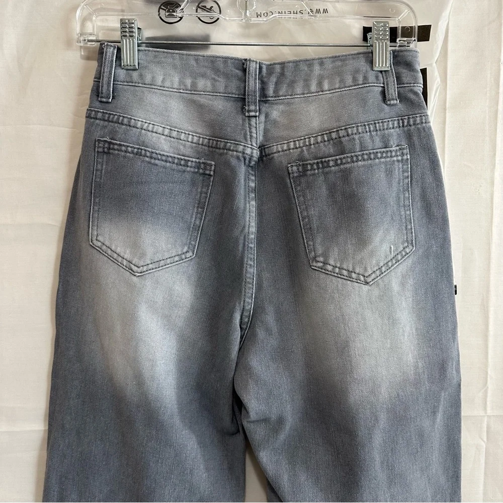 SHEIN PETITE Womens Front-Button Multi-Pocket Ripped Denim Jeans Gray Small/4 - Picture 7 of 12
